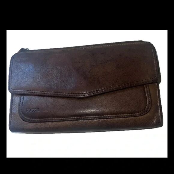 Vintage Fossil Wallet Trifold Leather Solid Brown Smooth W/Pockets - Picture 1 of 9
